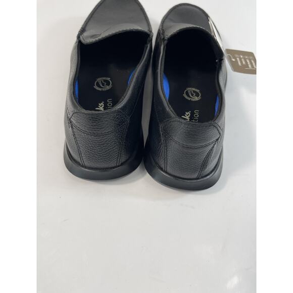 Clarks Flexway Step Shoes Mens Size 7.5 Black Leather Slip On Loafers New main image 7